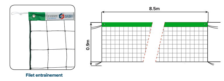 Dimensions du filet de volley d'entraînement